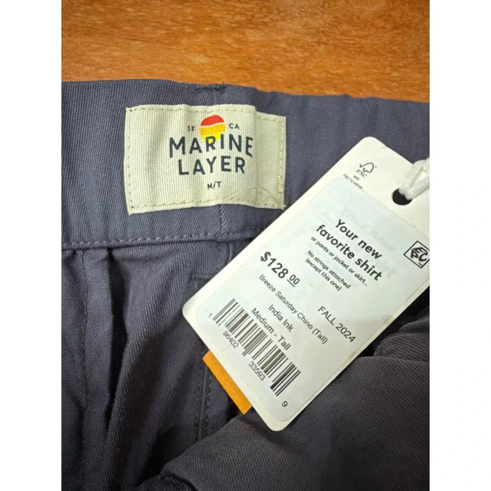 NWT Marine Layer Breeze Saturday Chino Mens Blue India Ink Tall Medium